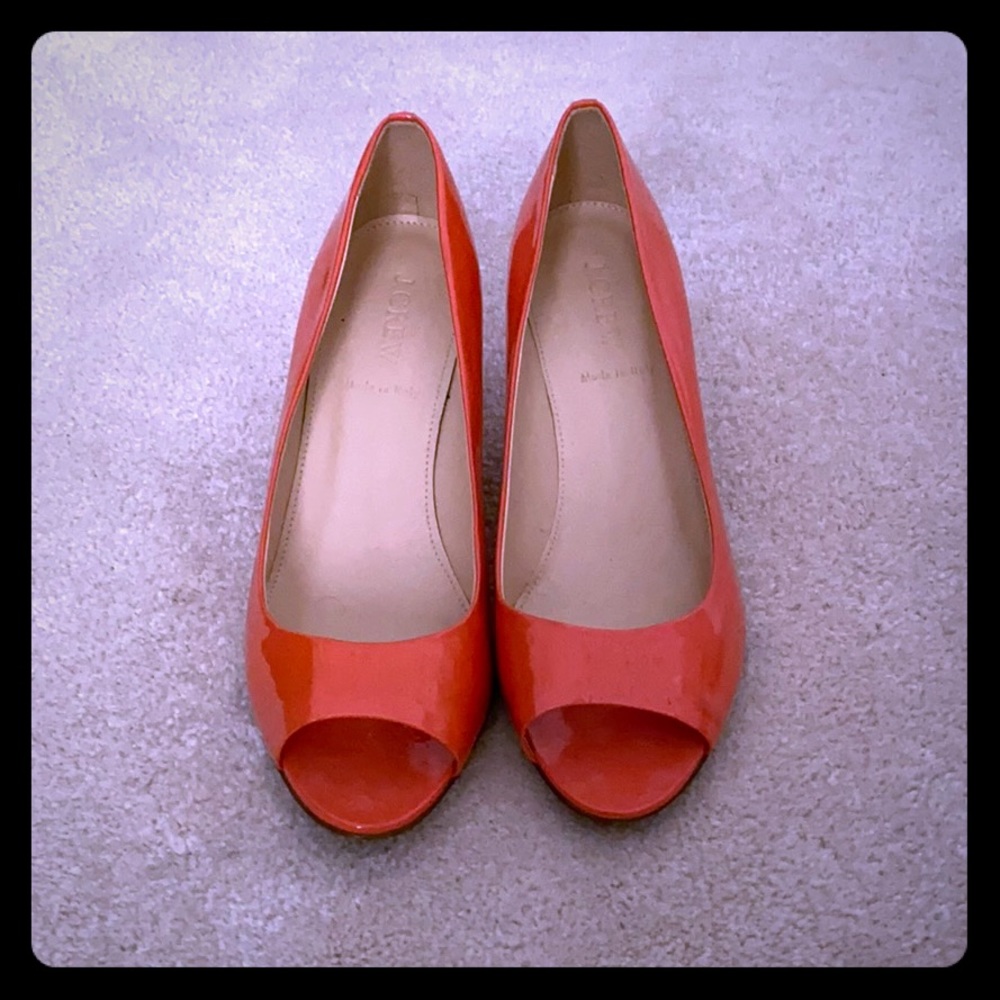 JCrew coral patent leather mid heels